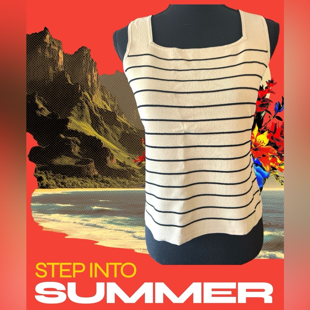 Joseph A Black and White Striped Fitted Tank Top
